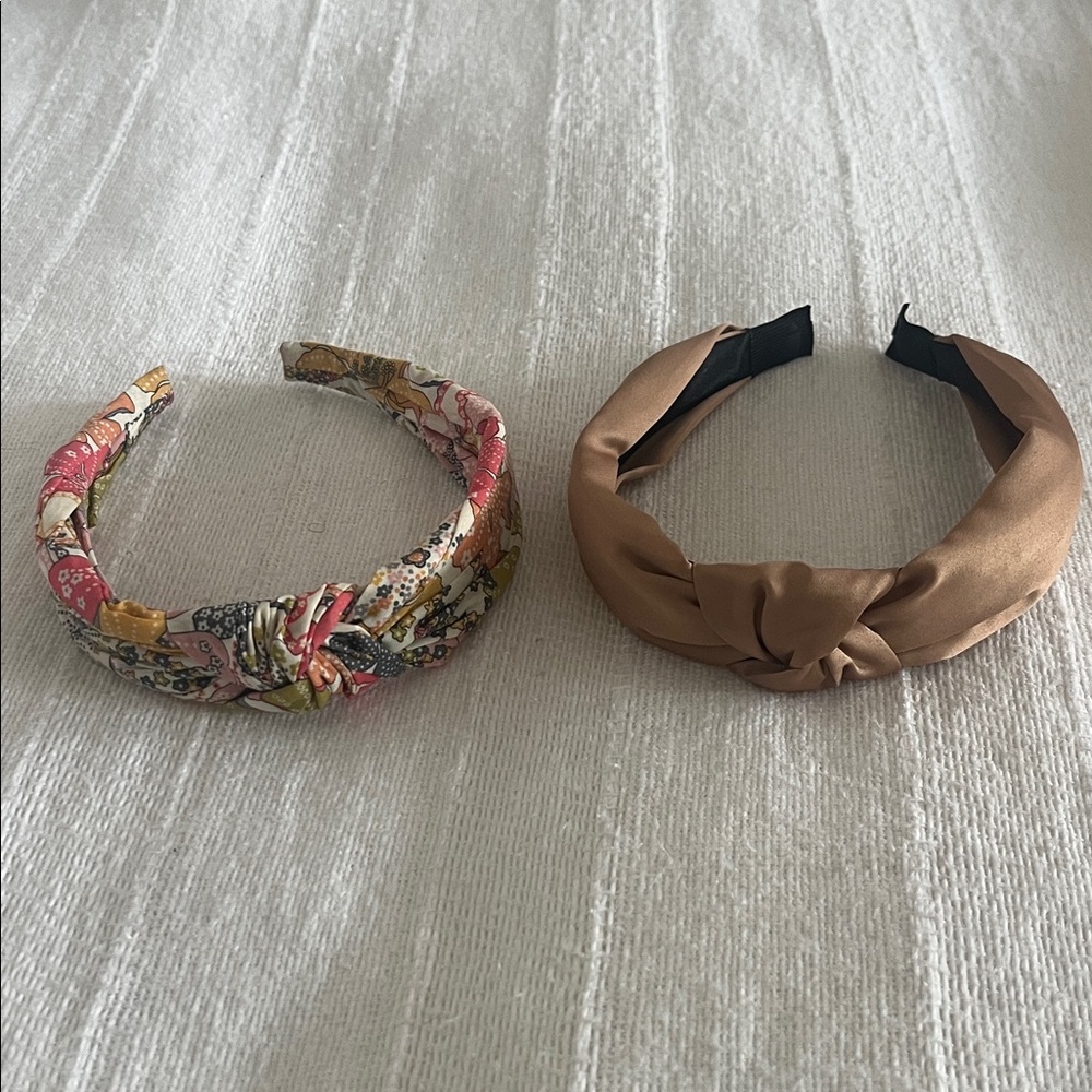 J. Crew Floral and Tan Knotted Headband Duo